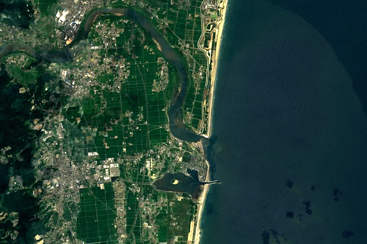 Abukuma River: satellite view of the mouth