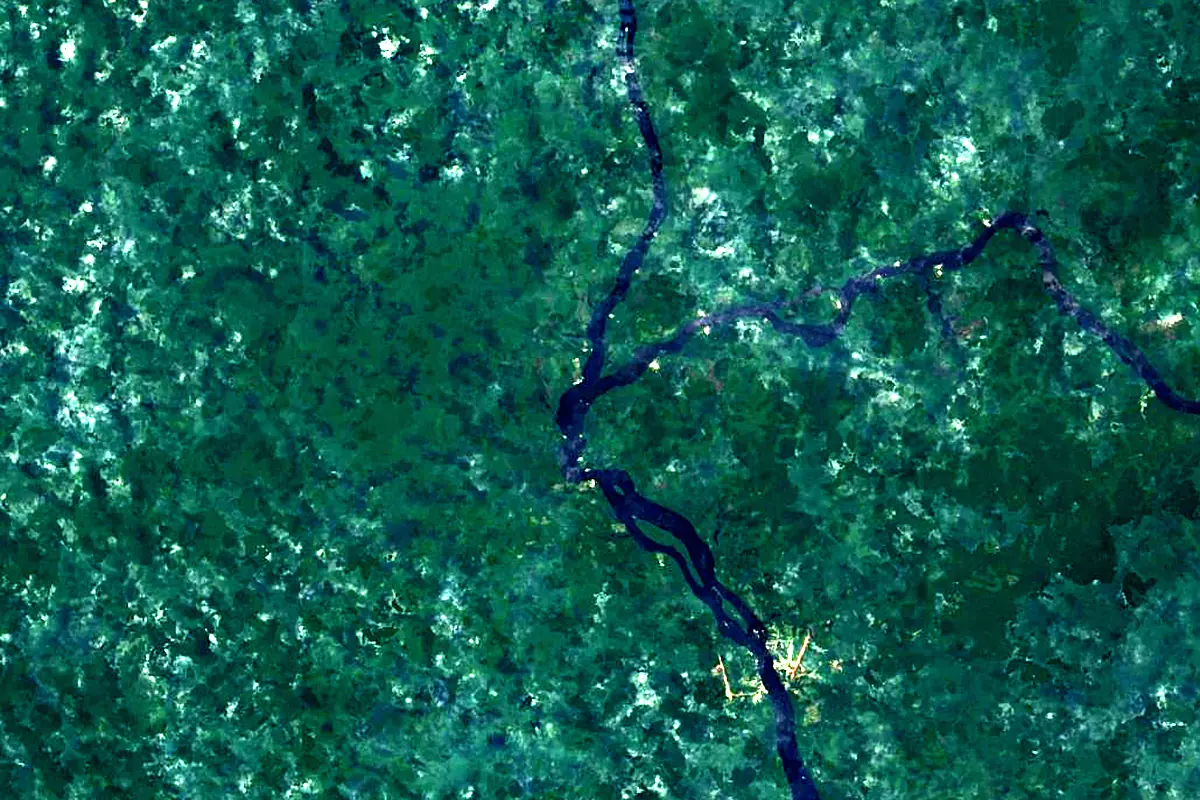 Casiquiare canal: satellite view of the mouth