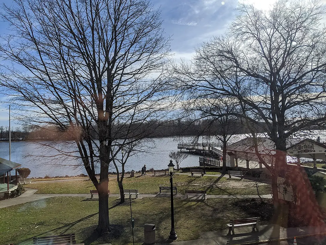 Bank of Delaware river in Bristol Pennsylvania, USA