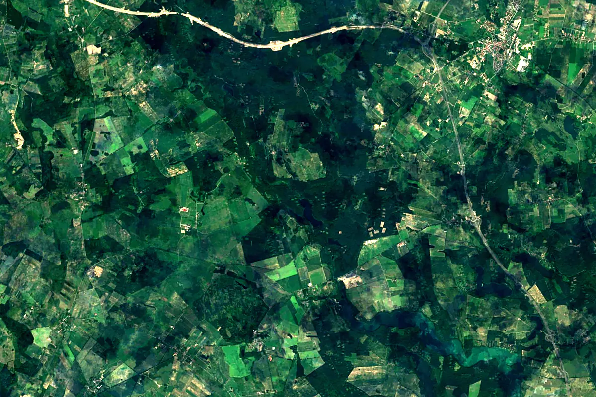 Drwęca: satellite view of the source