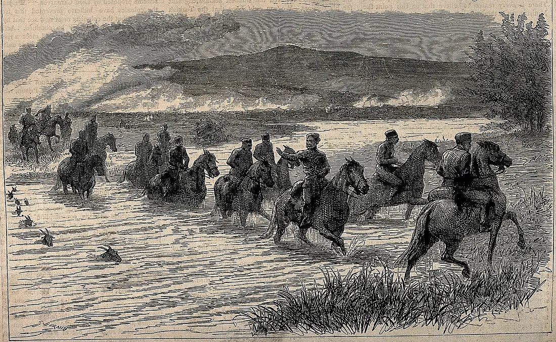 Dr Mackellar and Red Cross staff crossing the Morava river a Wellcome V0015327