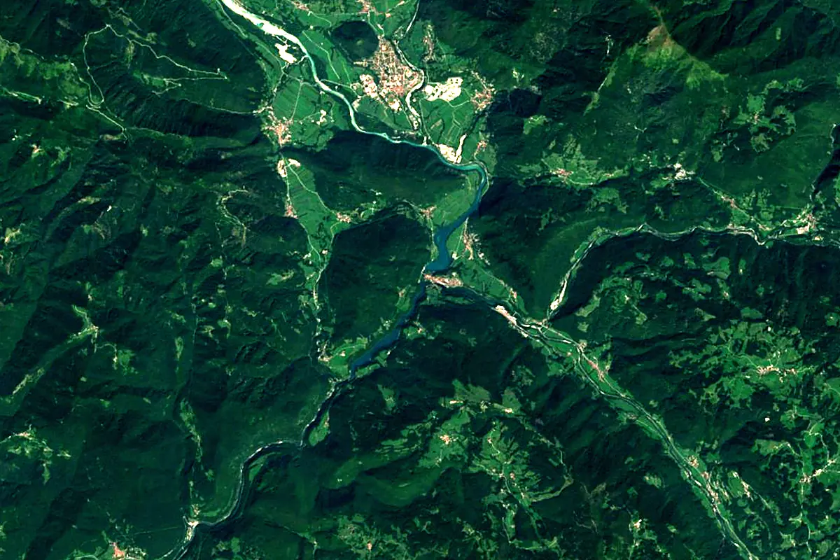 Idrijca: satellite view of the mouth