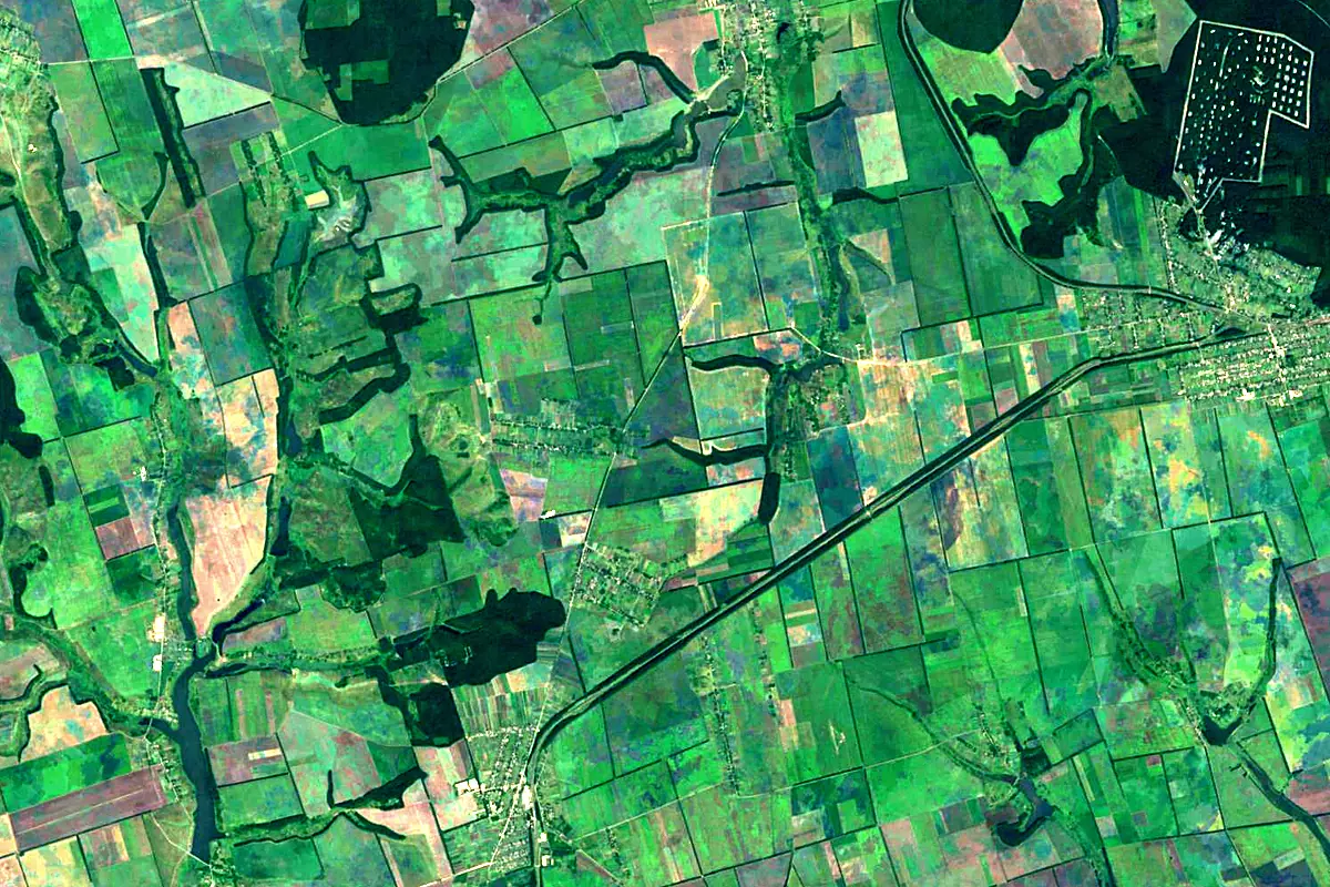Inhulets River: satellite view of the source