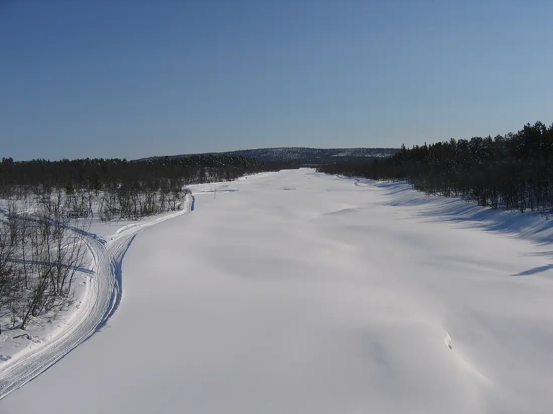 Kalix river at Kalixforsbron, frozen