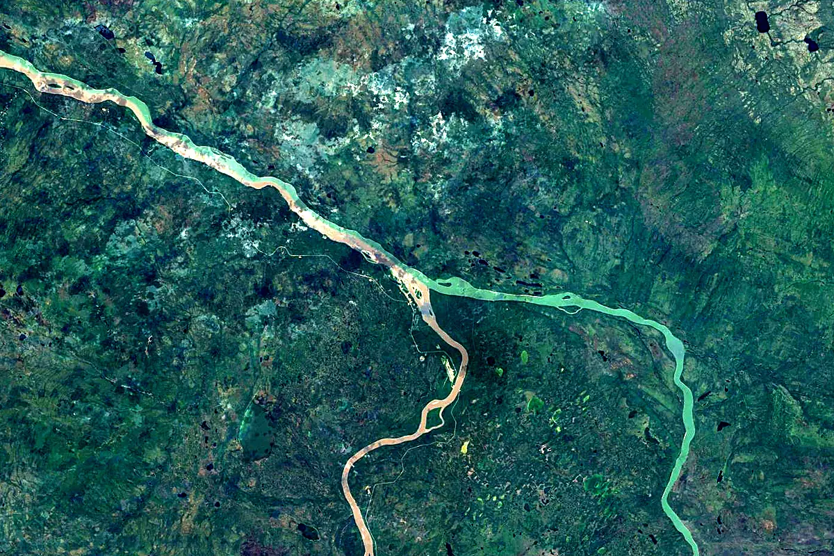 Liard River: satellite view of the mouth
