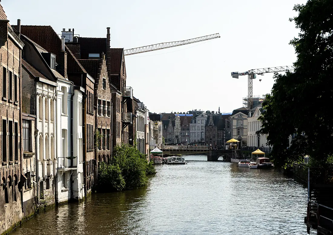 Buildings along the Leie, South of the Zuivelbrug, Ghent, Belgium