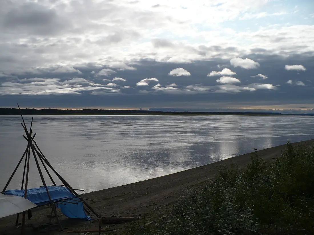 Fish drying racks and Mackenzie River