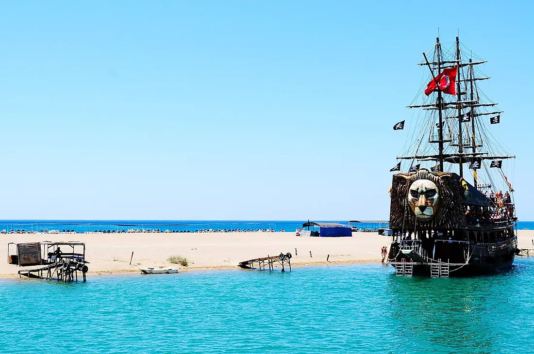 Manavgat River & Mediterranean Sea With Boat