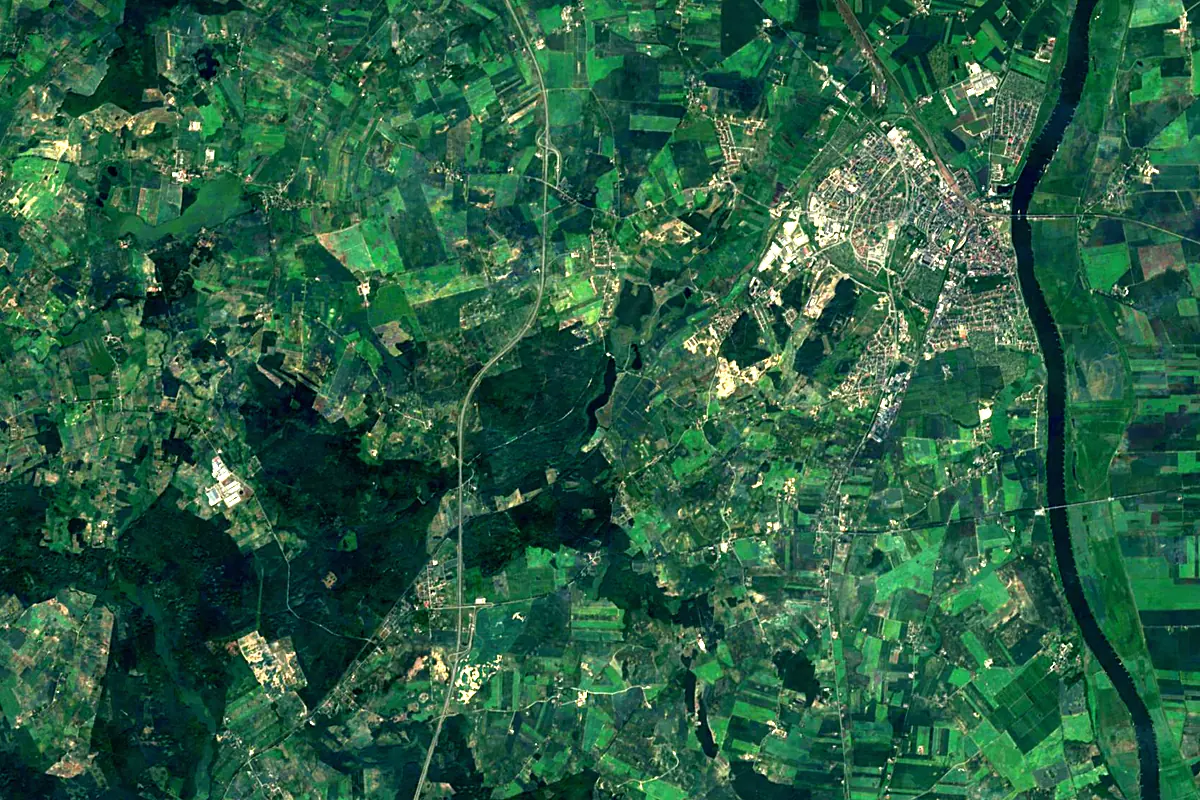 Motława: satellite view of the source