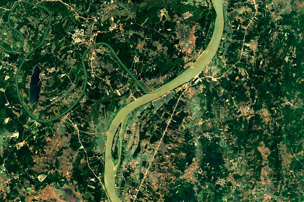 Nam Ngum: satellite view of the mouth