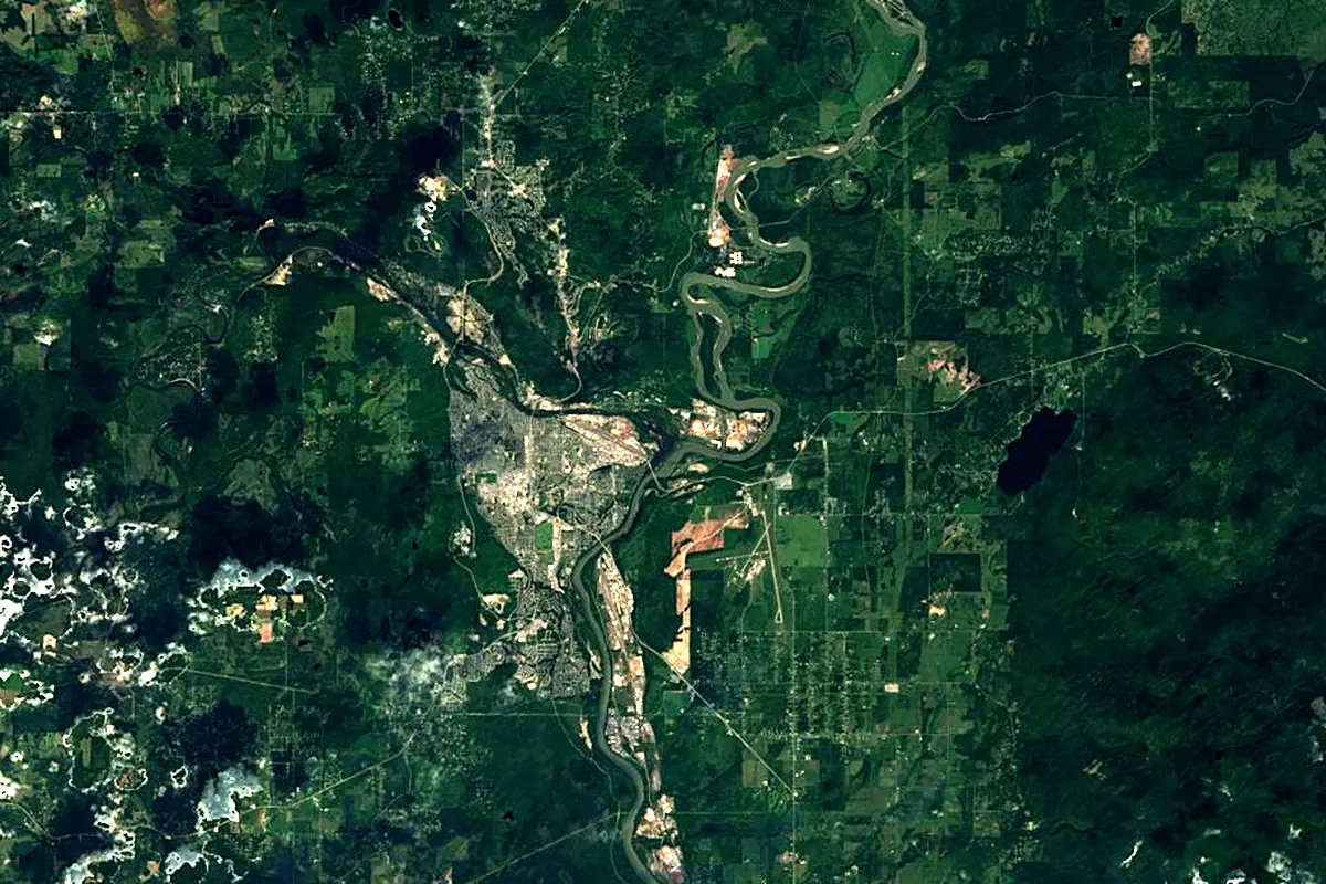 Nechako River: satellite view of the mouth