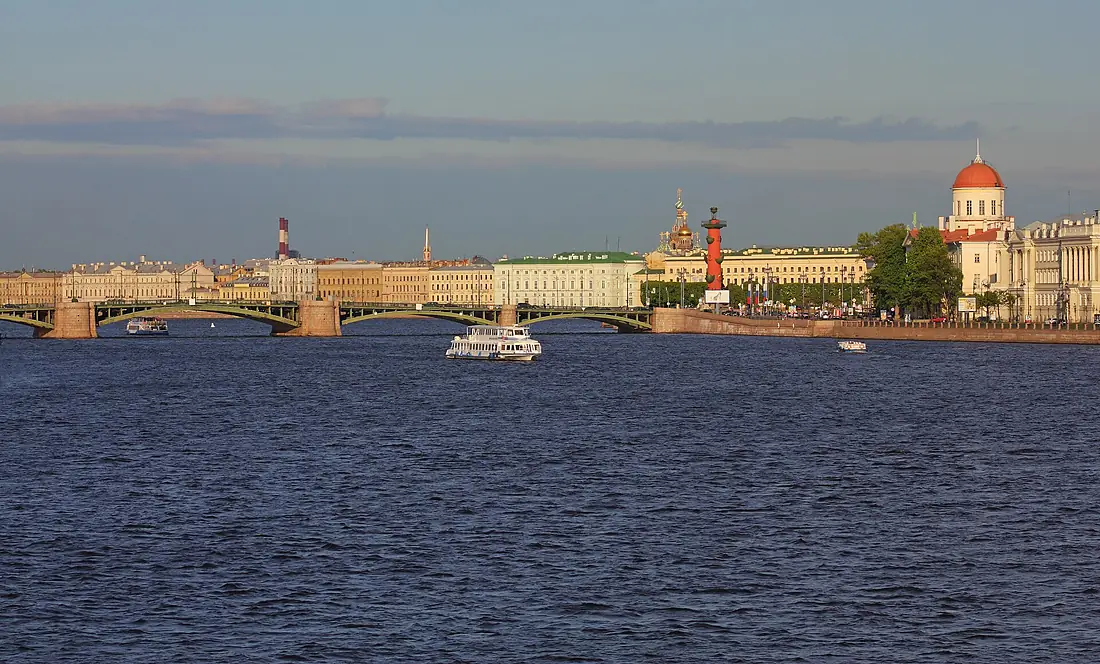 Spb Evening view on Little Neva and Exchange Bridge