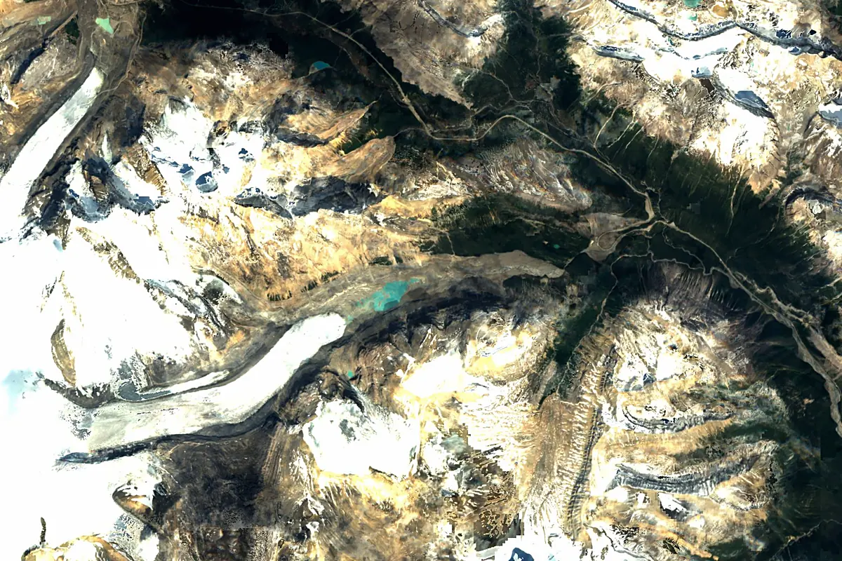 North Saskatchewan River: satellite view of the source
