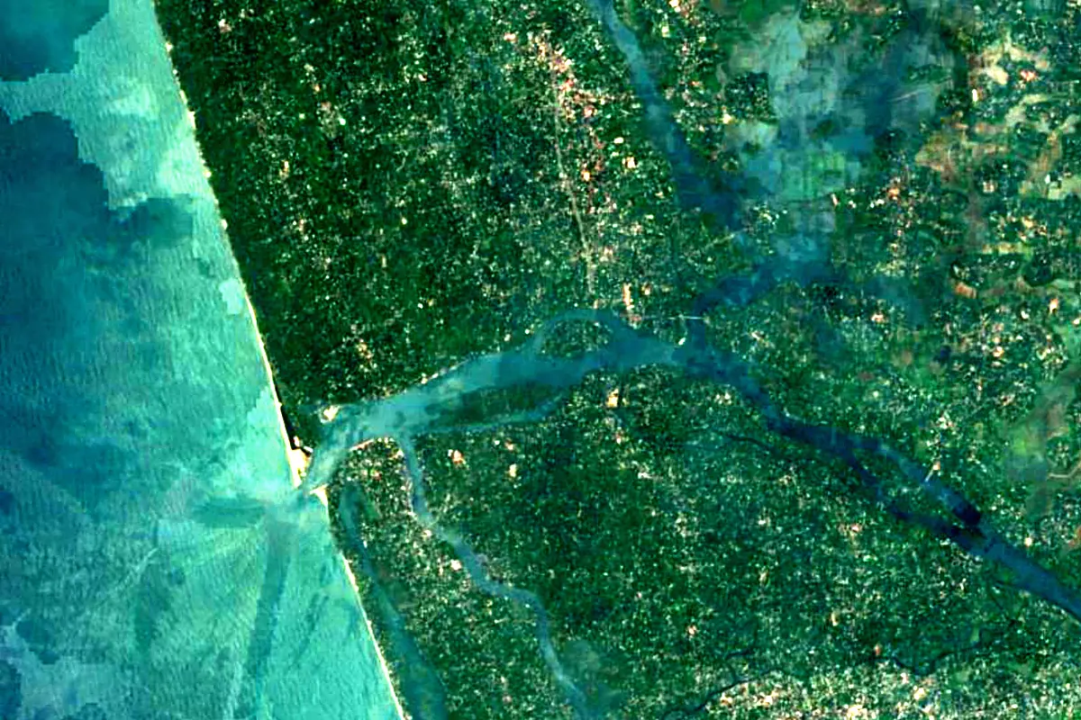 Periyar River: satellite view of the mouth