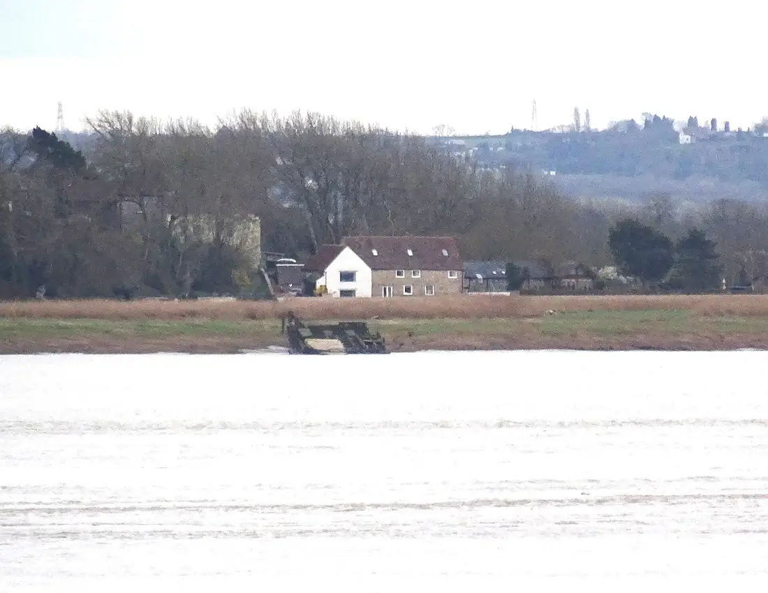 Aust slipway near the Severn Bridge, Old Aust Ferry, River Severn. Viewed from Beachley