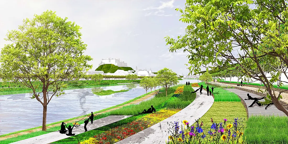 Flussraum Salzach - Transformation zur Lebensaderm - Rendering Aigen
