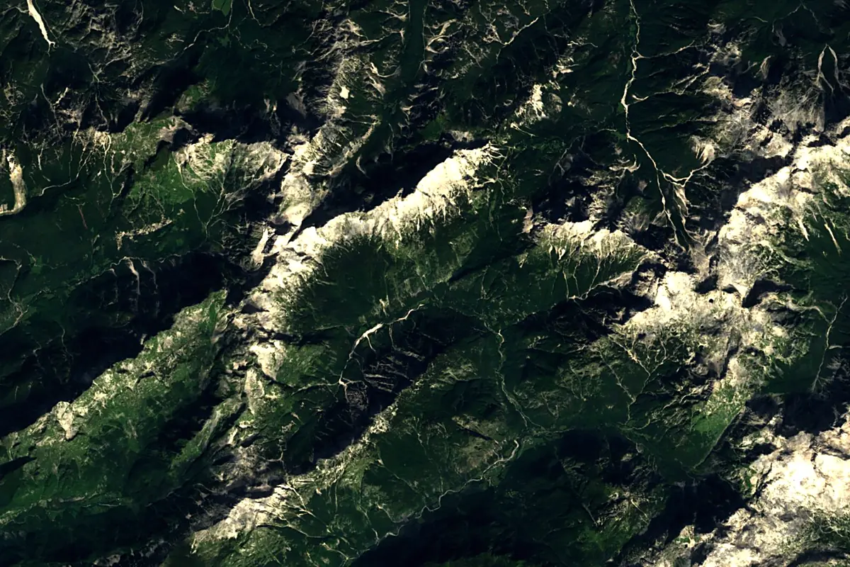 Soča: satellite view of the source