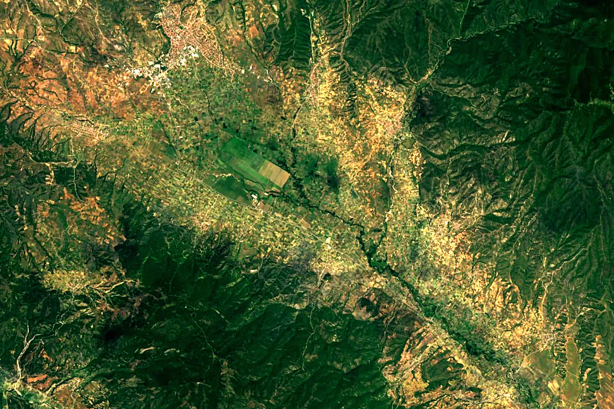 Strumica: satellite view of the source