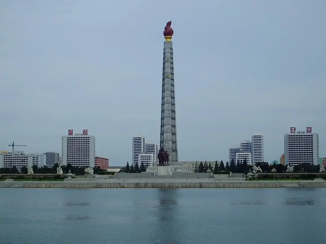 Juche Tower from the other side of Taedong river