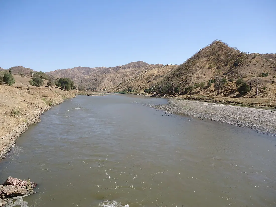 Tekeze-Fluss, Tigray. 20. Jan. 2013-von der Brücke aus