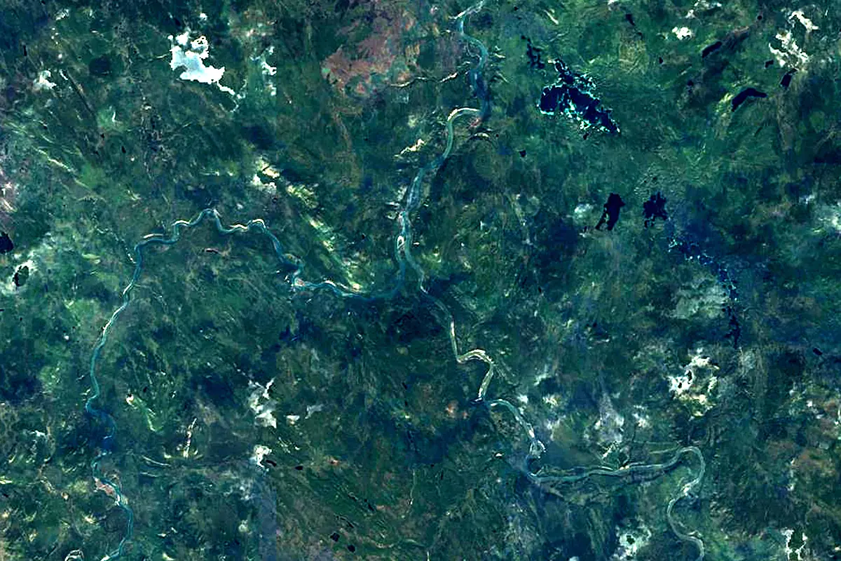 Teslin River: satellite view of the mouth