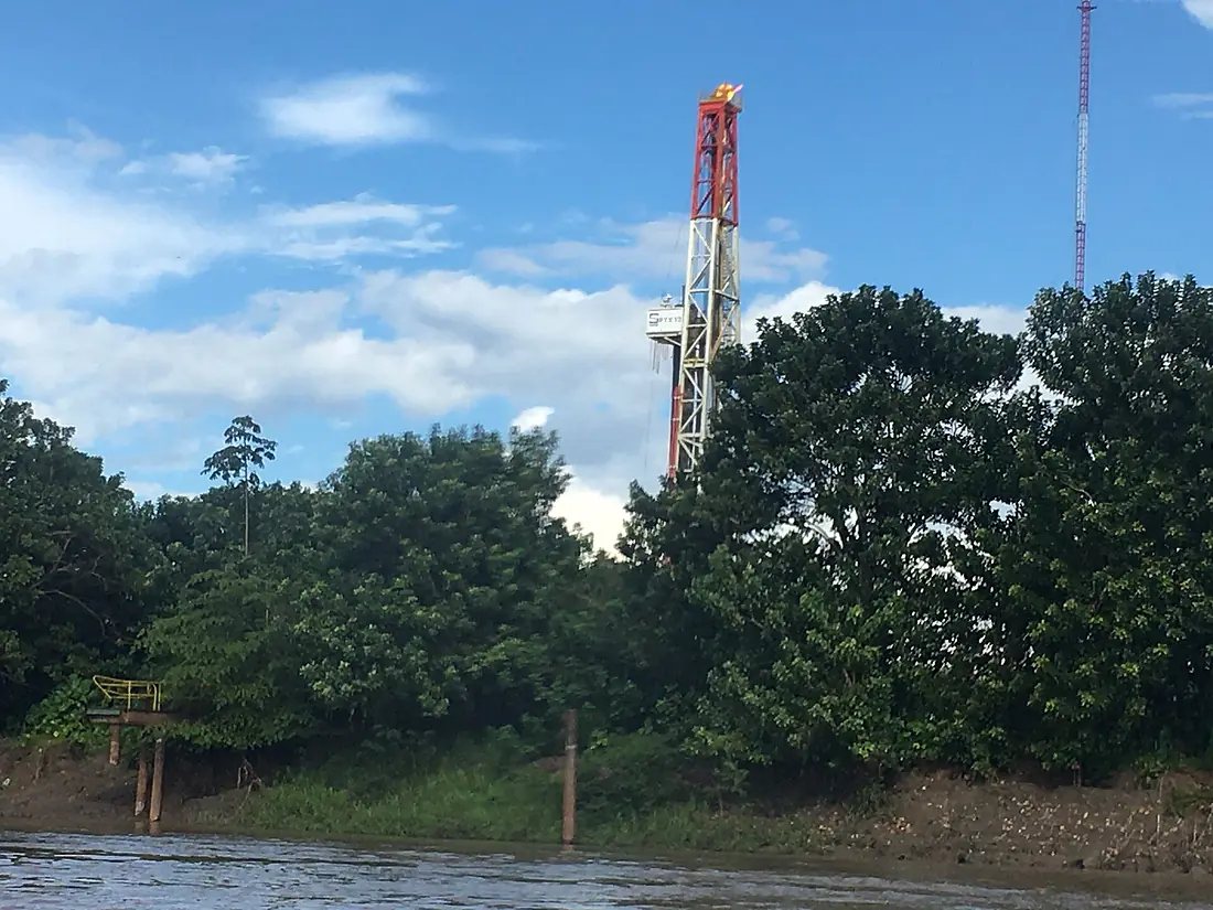 Oil drilling rig in Peru next to Ucayali River 2021