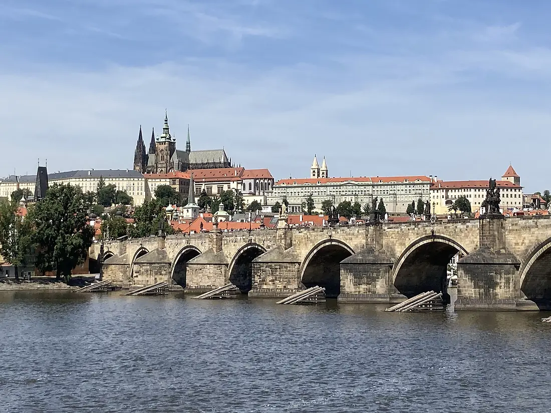 Prague Castle and Charles Bridge over Vltava